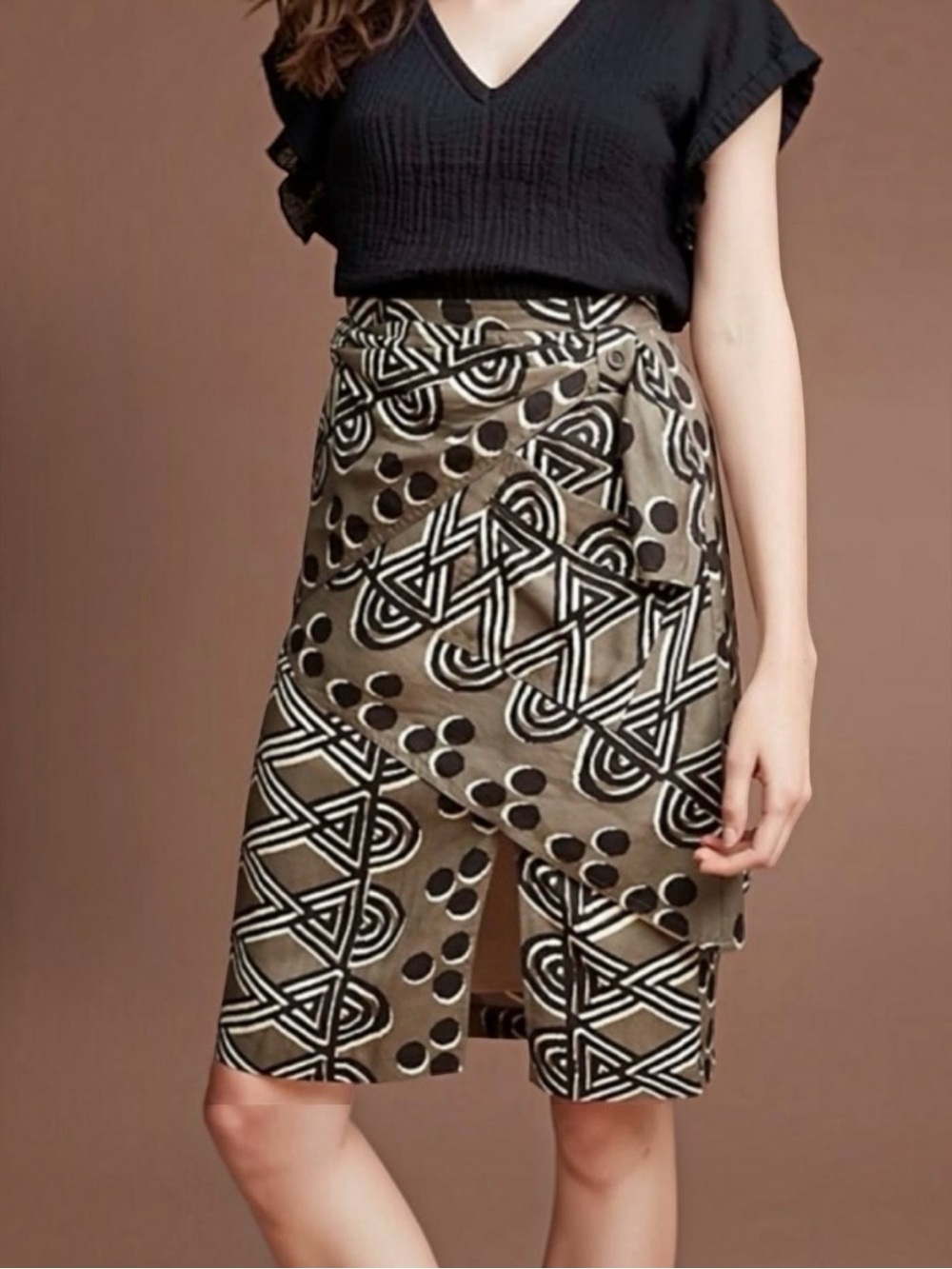 Anthropologie Maeve Wrap Pencil Skirt Size 4 Geometric Print Rayon